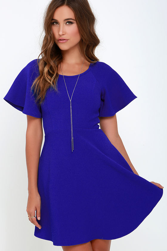 Chic Cobalt Blue Dress - Fit and Flare ...
